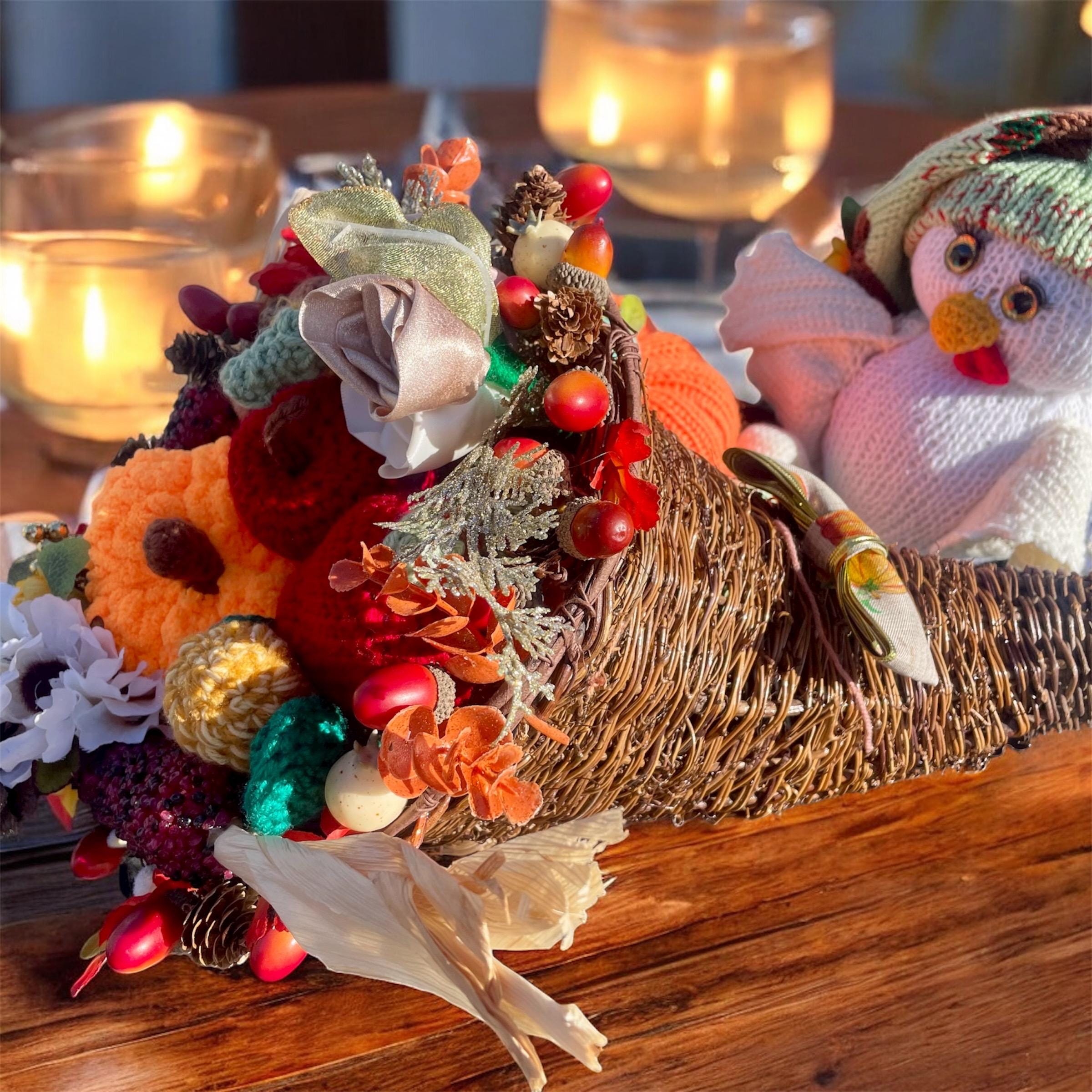 Handmade Crocheted Cornucopia with Infinity Flowers