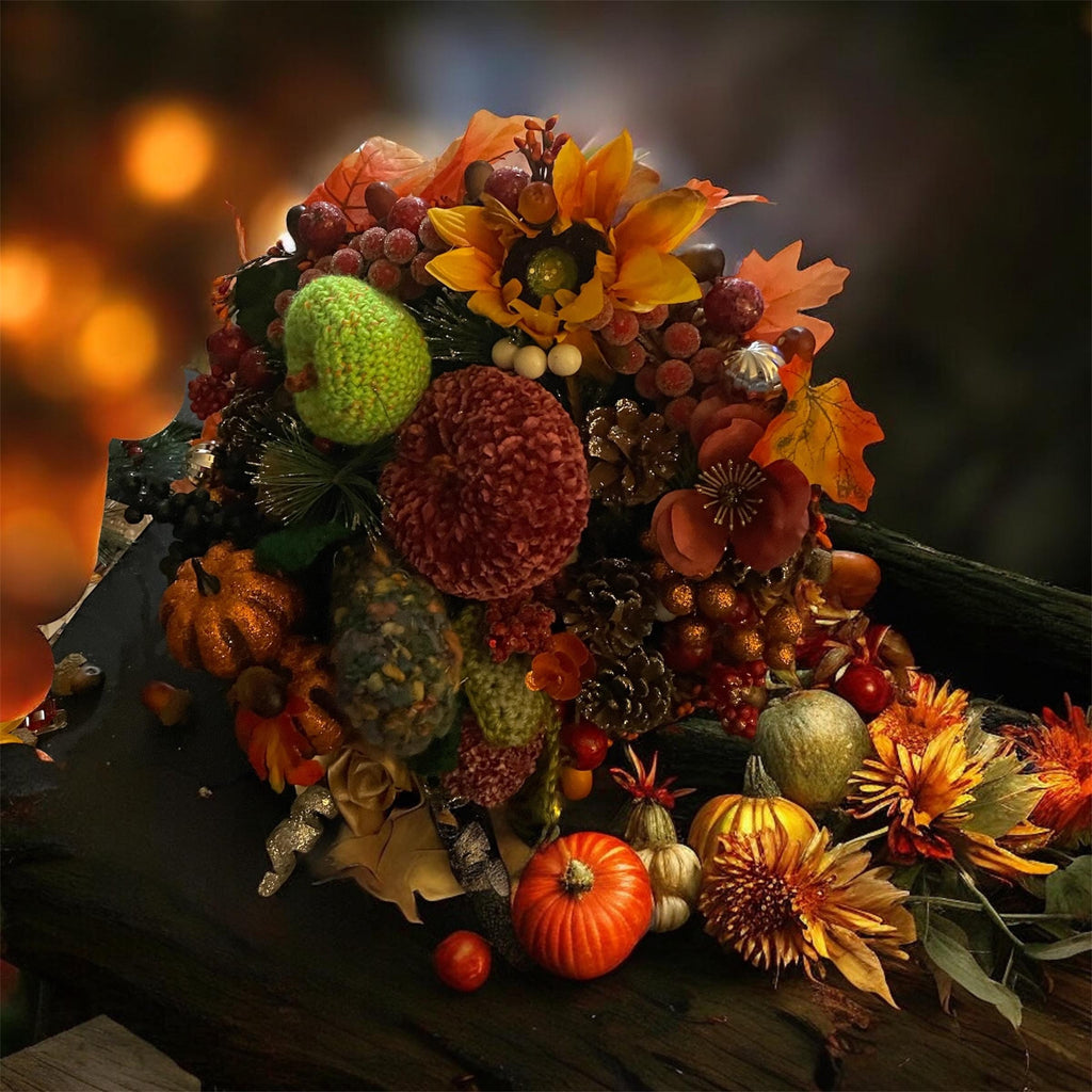 Handmade Crocheted Cornucopia with Infinity Flowers