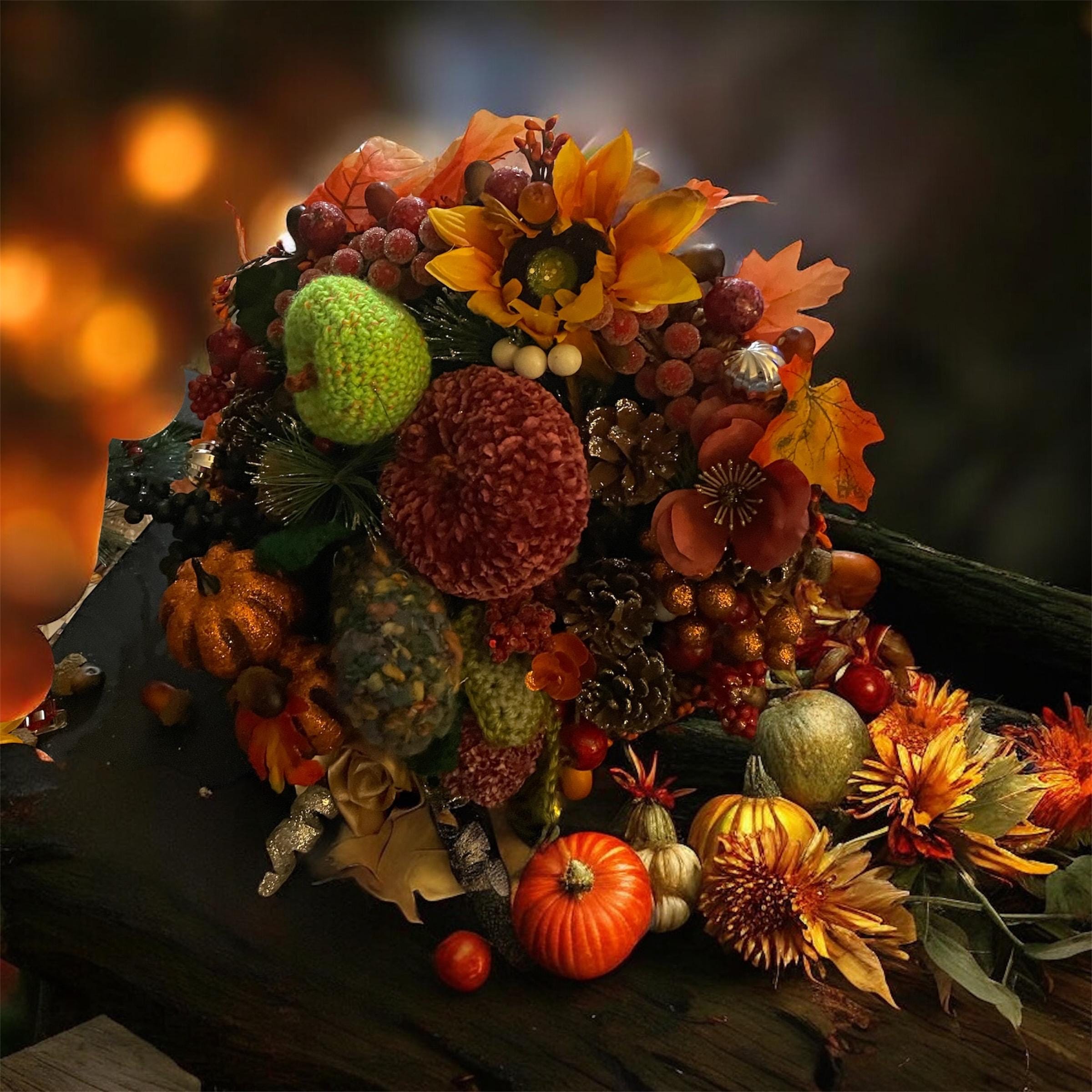 Handmade Crocheted Cornucopia with Infinity Flowers