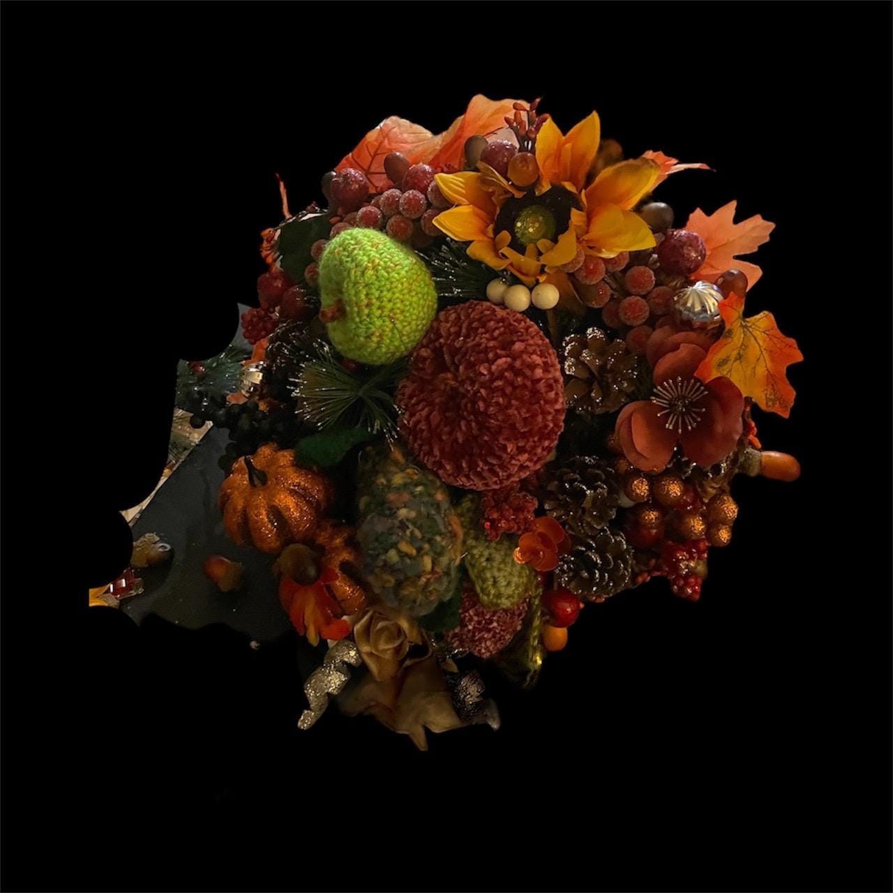 Handmade Crocheted Cornucopia with Infinity Flowers