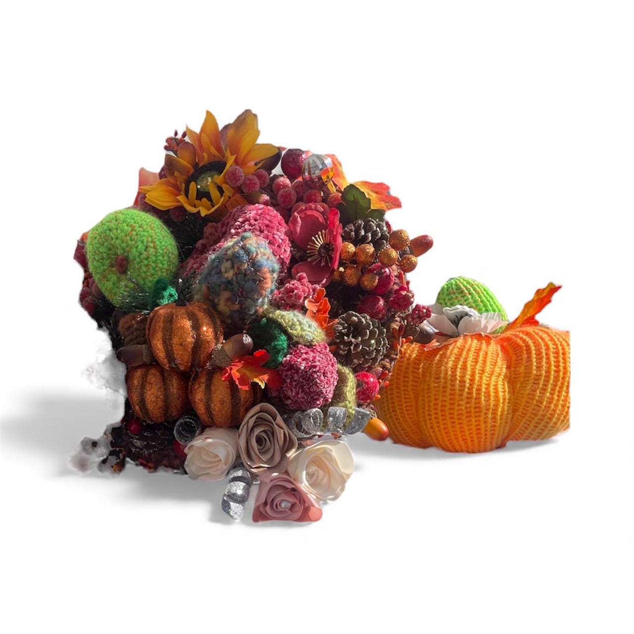 Handmade Crocheted Cornucopia with Infinity Flowers