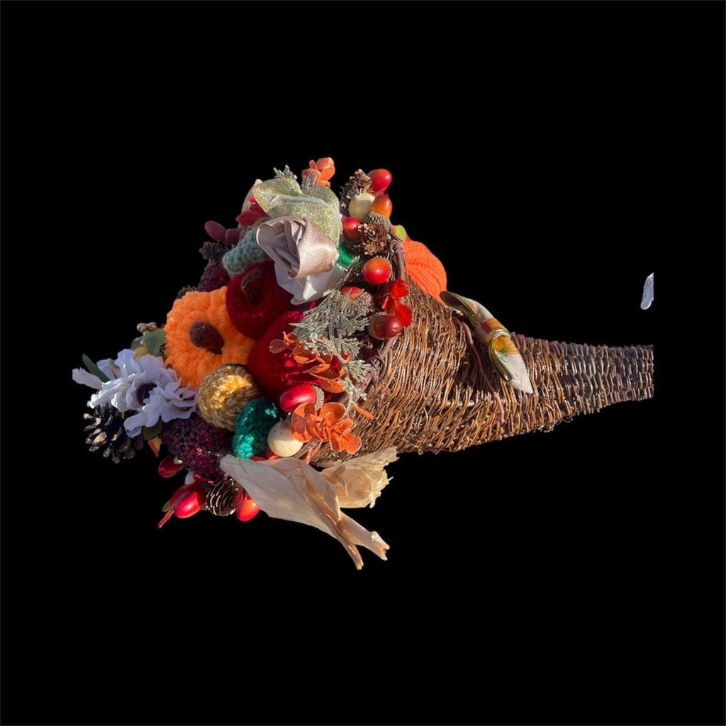 Handmade Crocheted Cornucopia with Infinity Flowers